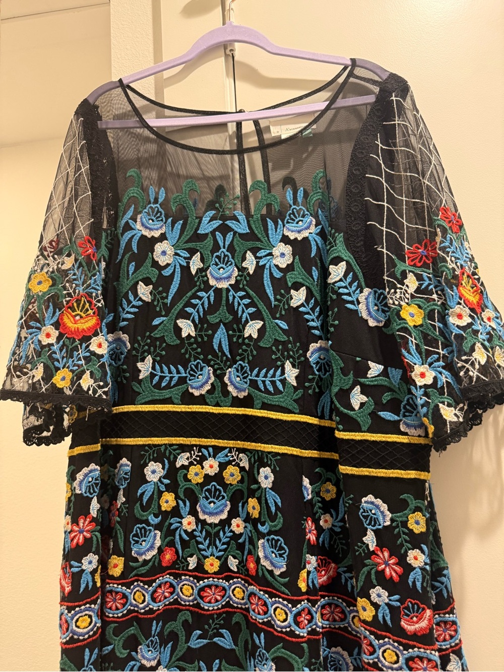 Anthropologie Black Embroidered Floral Midi Dress - Picture 2 of 5